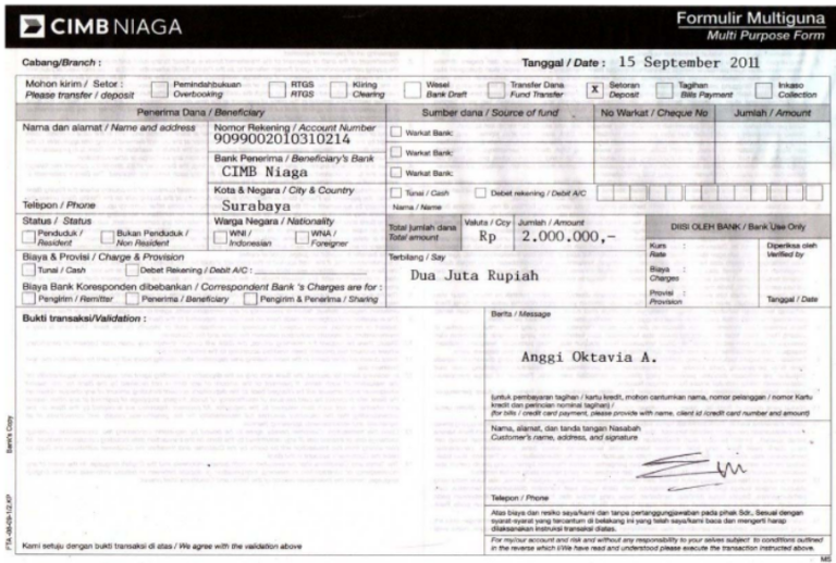 Contoh Format Isian Formulir Multiguna CIMB Niaga